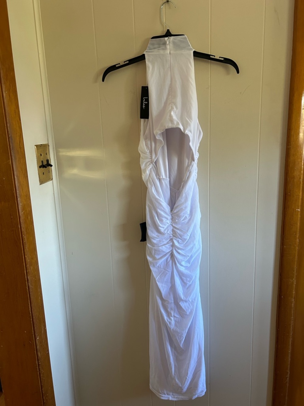 Lulu White Ruched Halter Maxi Dress